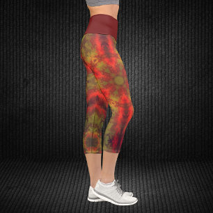 Capri Hippie psychédélique Leggings rouges et jaunes