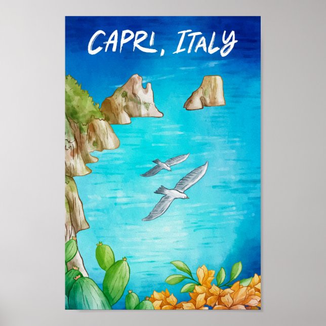 Capri Italien Art Wasserfarbenfreude Poster (Vorne)