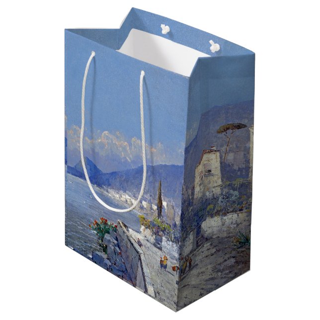 Capri Italien Insel-Ozean-Blumen-blaue Mittlere Geschenktüte (Rückseite Schrägansicht)