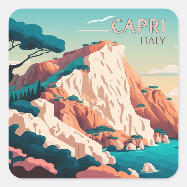 Capri Italien Lemons Mittelmeerinsel Retro Quadratischer Aufkleber (Vorderseite)