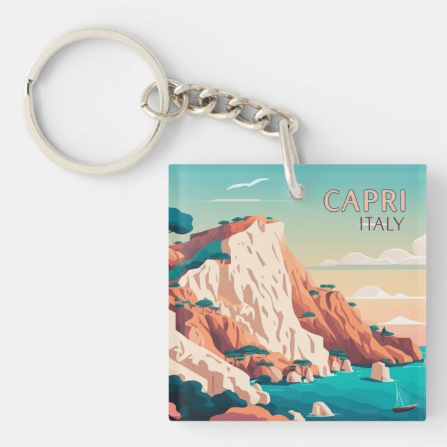Capri Italien Lemons Mittelmeerinsel Retro Schlüsselanhänger (Vorderseite)
