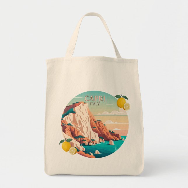 Capri Italien Lemons Mittelmeerinsel Retro Tragetasche (Vorne)