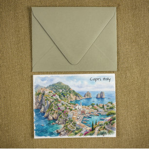 Capri Italien Reise Wasserfarbe Minimalistische Re Postkarte
