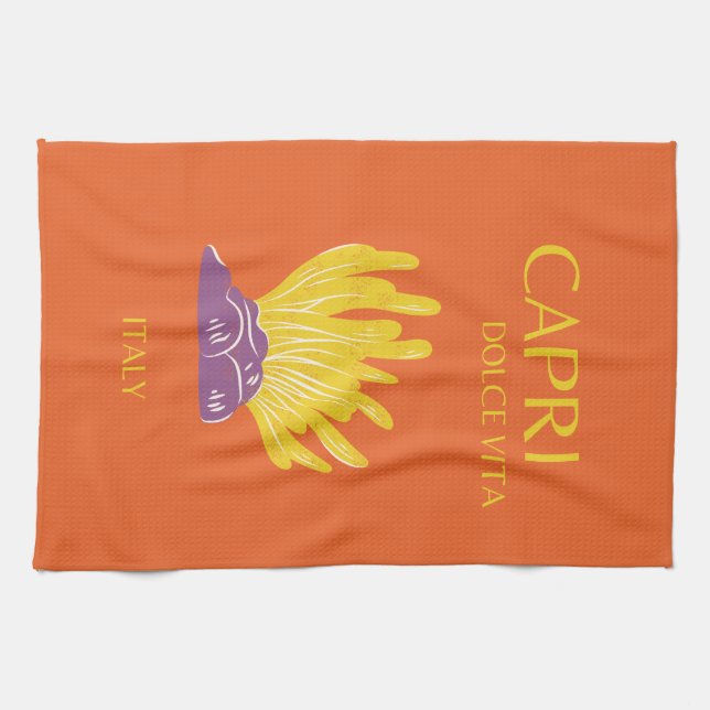 Capri, Italien, Reisen, Preppy, Orange Geschirrtuch (Horizontal)