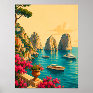 Capri Italien Vintage Reise Faraglioni Felsformati Poster