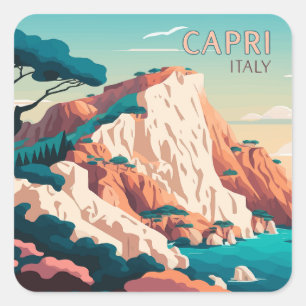 Capri Italien Zitronen Mittelmeer Insel Retro Quadratischer Aufkleber