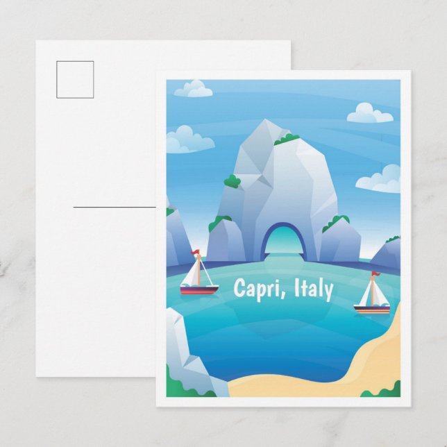 Capri Italy Vintage Travel Illustration Postkarte (Vorne/Hinten)
