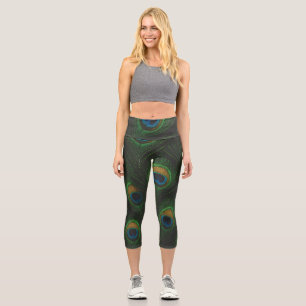Capri Leggings à Imprimé de Plume de Paon