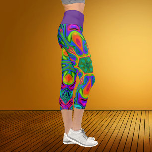 Capri Leggings arc-en-ciel à fleur hippie psychédélique