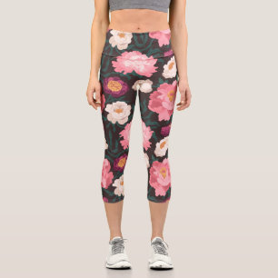 Capri Leggings aux fleurs roses et rouges