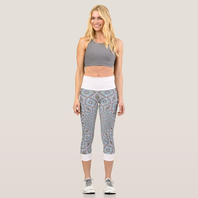 Capri Leggings Grau Abstrakte weiße Taille (Vorderseite)