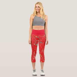 Capri Leggings in rot-grüner Abstraktion