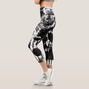Capri Leggings noirs et blancs avec Graffiti Art imprimé