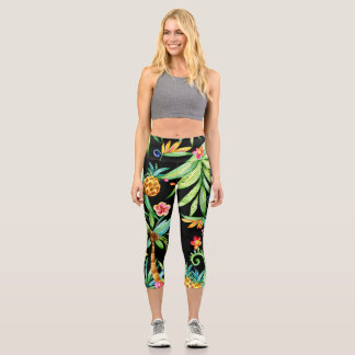 Capri Leggings noirs exotiques tropicaux floraux