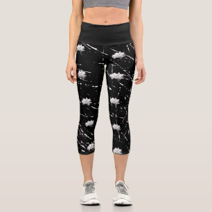 Capri Leggings Schwarz-weiße Rose und Kratzer