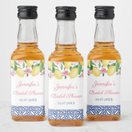 Capri Lemons Blue White Tile Polterabend Gefallen Alkoholflaschenetikett