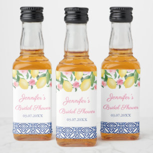 Capri Lemons Blue White Tile Polterabend Gefallen Alkoholflaschenetikett