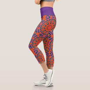 Capri Mandala Retro Orange Psychedelic Yoga leggings