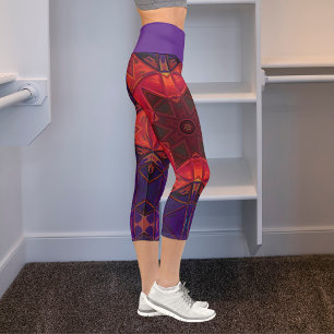 Capri Mosaic Kaleidoscope Fleur Leggings rouge et violet