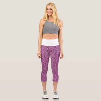 Capri Pantalon de yoga fleuri violet Leggings