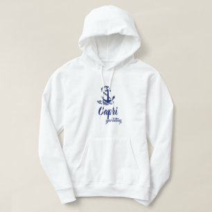 Capri Yachting Blue Anchor auf weißem Meeresstil Hoodie