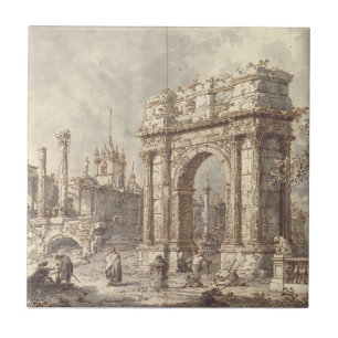 Capriccio mit einem römischen Triumphbogen Fliese