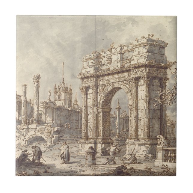 Capriccio mit einem römischen Triumphbogen Fliese (Vorderseite)