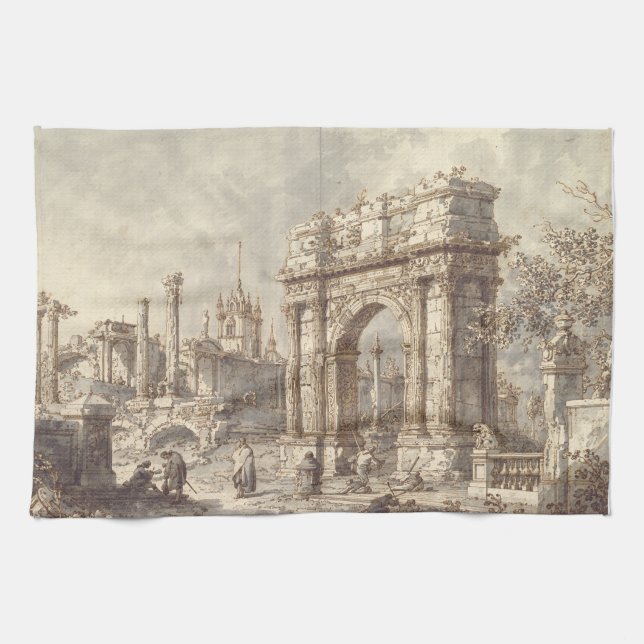 Capriccio mit einem römischen Triumphbogen Geschirrtuch (Horizontal)