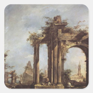 Capriccio mit römischen Ruinen, eine Pyramide und Quadratischer Aufkleber