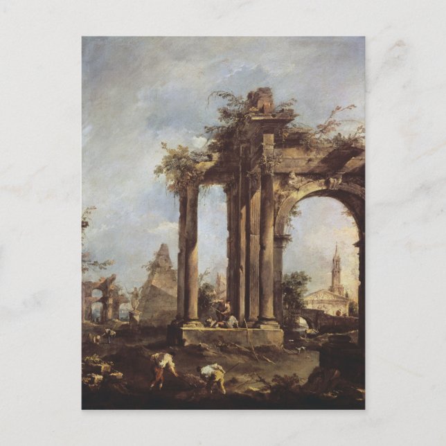 Capriccio mit römischen Ruinen, einer Pyramide und Postkarte (Vorderseite)