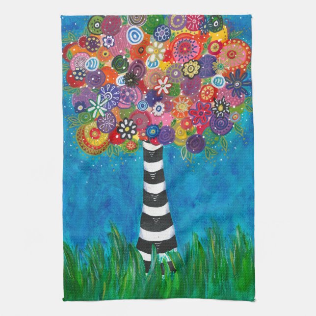 Capricious Happy Colorful Tree Original Artwork Geschirrtuch (Vertikal)