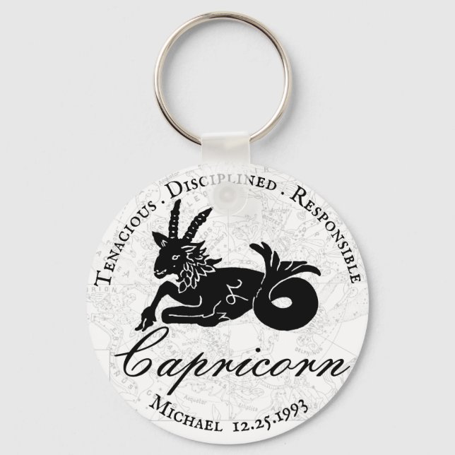 Capricorn Astrologie Zodiac Schwarz-weiß Custom Schlüsselanhänger (Vorderseite)