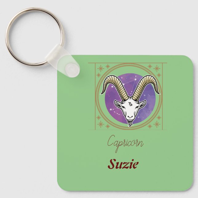 Capricorn astrologisches Zeichen /editierbarer Nam Schlüsselanhänger (Vorderseite)