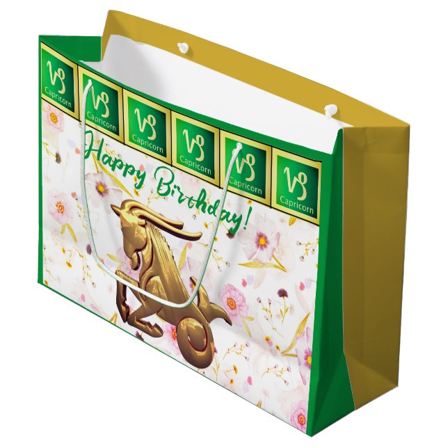Capricorn Birthday Große Geschenktüte (Vorderseite Schrägansicht)