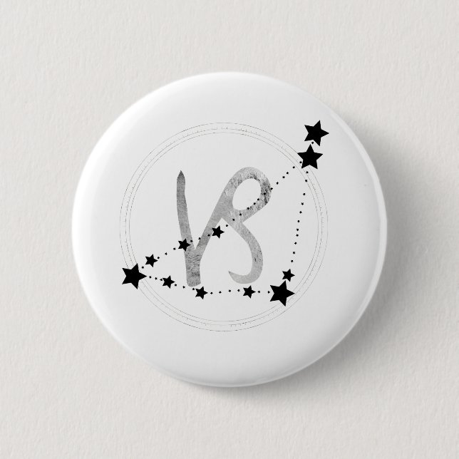 Capricorn Black and Silver Zodiac Constellation Button (Vorderseite)