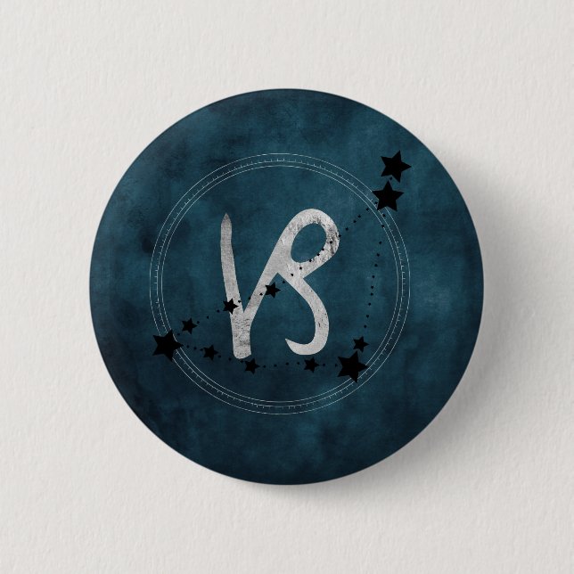 Capricorn Black & Silver Zodiac Button (Vorderseite)
