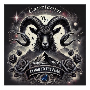 Capricorn "Climb to Peak" Glossy Poster