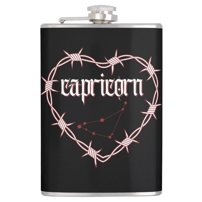 Capricorn Constellation Gothic Dark Celestial Edgy Flachmann (Vorderseite)