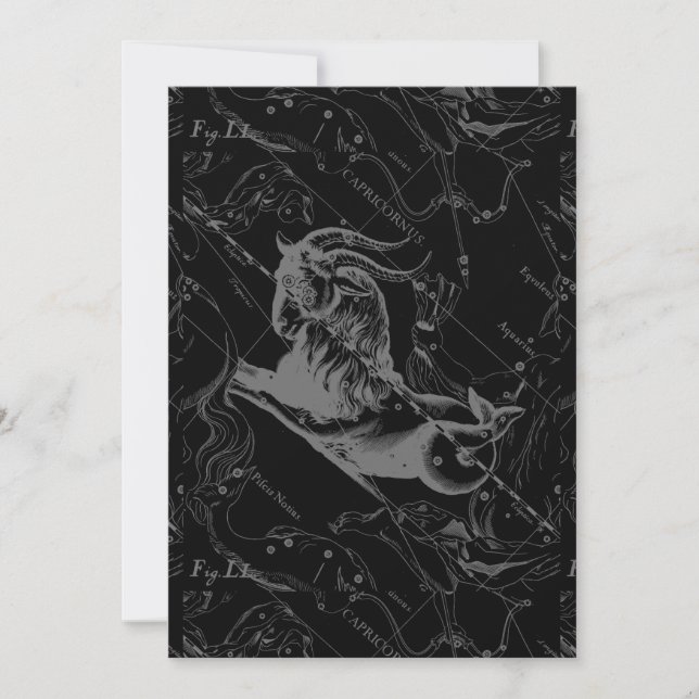 Capricorn Constellation Hevelius 1690 auf Schwarz (Vorderseite)