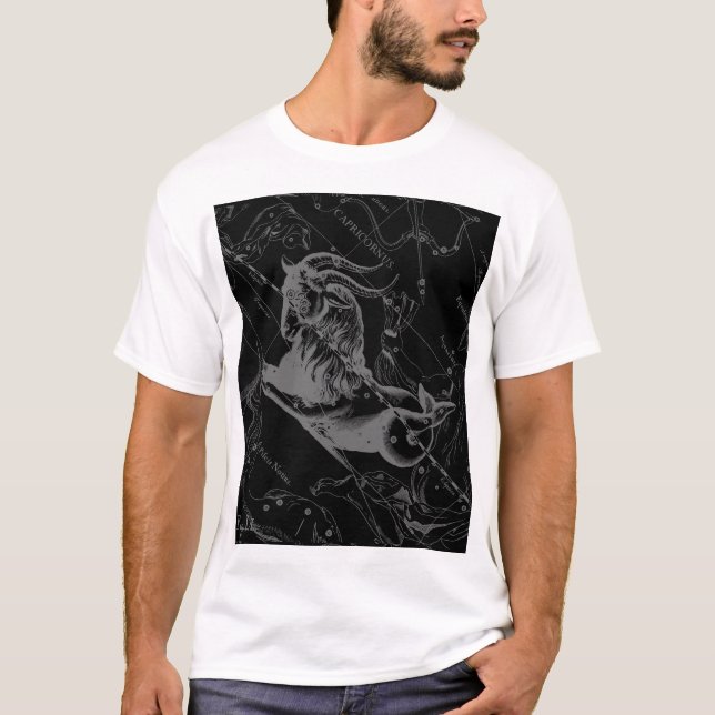 Capricorn Constellation Map Hevelius 1690 auf Blac T-Shirt (Vorderseite)