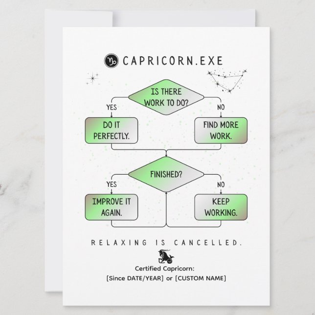 Capricorn Flowchart Funny Zodiac Spaß (farbig) (Vorderseite)