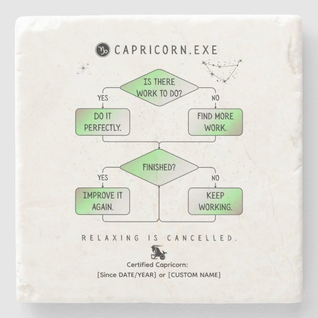 Capricorn Flowchart Funny Zodiac Spaß (farbig) Steinuntersetzer (Vorderseite)