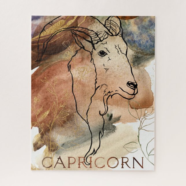Capricorn goat zodiac black gold flowers planets (Vertikal)