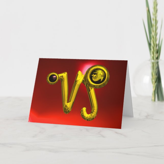 CAPRICORN Gold Zodiac Birthday Jewel, Red Ruby Karte (Vorderseite)