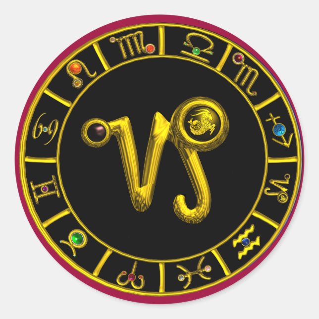 CAPRICORN GOLD ZODIAC SIGN JEWEL RUNDER AUFKLEBER (Vorderseite)
