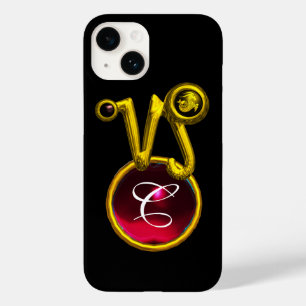 CAPRICORN GOLD ZODIAC SIGN RED RUBY MONOGRAM Case-Mate iPhone 14 HÜLLE