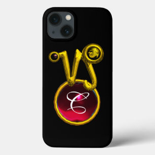CAPRICORN GOLD ZODIAC SIGN RED RUBY MONOGRAM Case-Mate iPhone HÜLLE