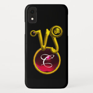 CAPRICORN GOLD ZODIAC SIGN RED RUBY MONOGRAM iPhone XR HÜLLE