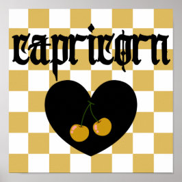 Capricorn Gothic Aesthetic Checkered Cherry Art Poster