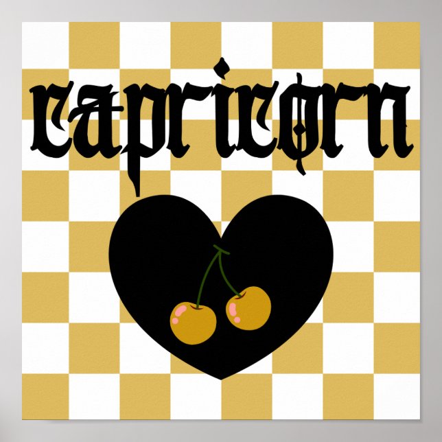 Capricorn Gothic Aesthetic Checkered Cherry Art Poster (Vorne)